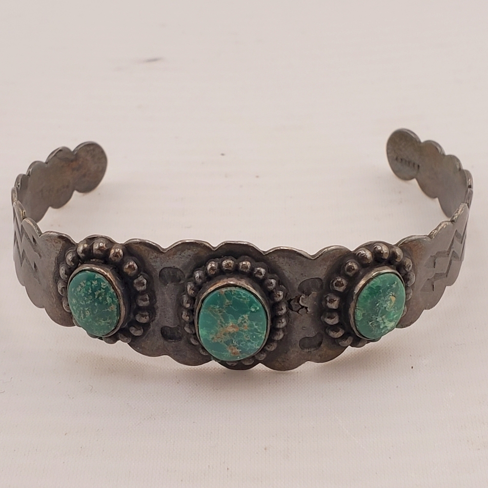 Vintage Sterling Green Turquoise Cuff Bracelet